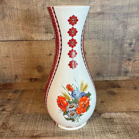 Vintage Ukranian Arts By Stefania Eastern European Motiff Decorated Vase 10”x5” - Picture 1 of 13